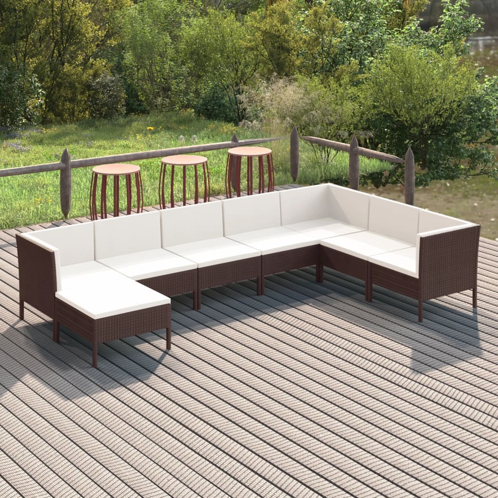 vidaXL 8-cz. zestaw wypoczynkowy do ogrodu, poduszki, rattan PE, brąz