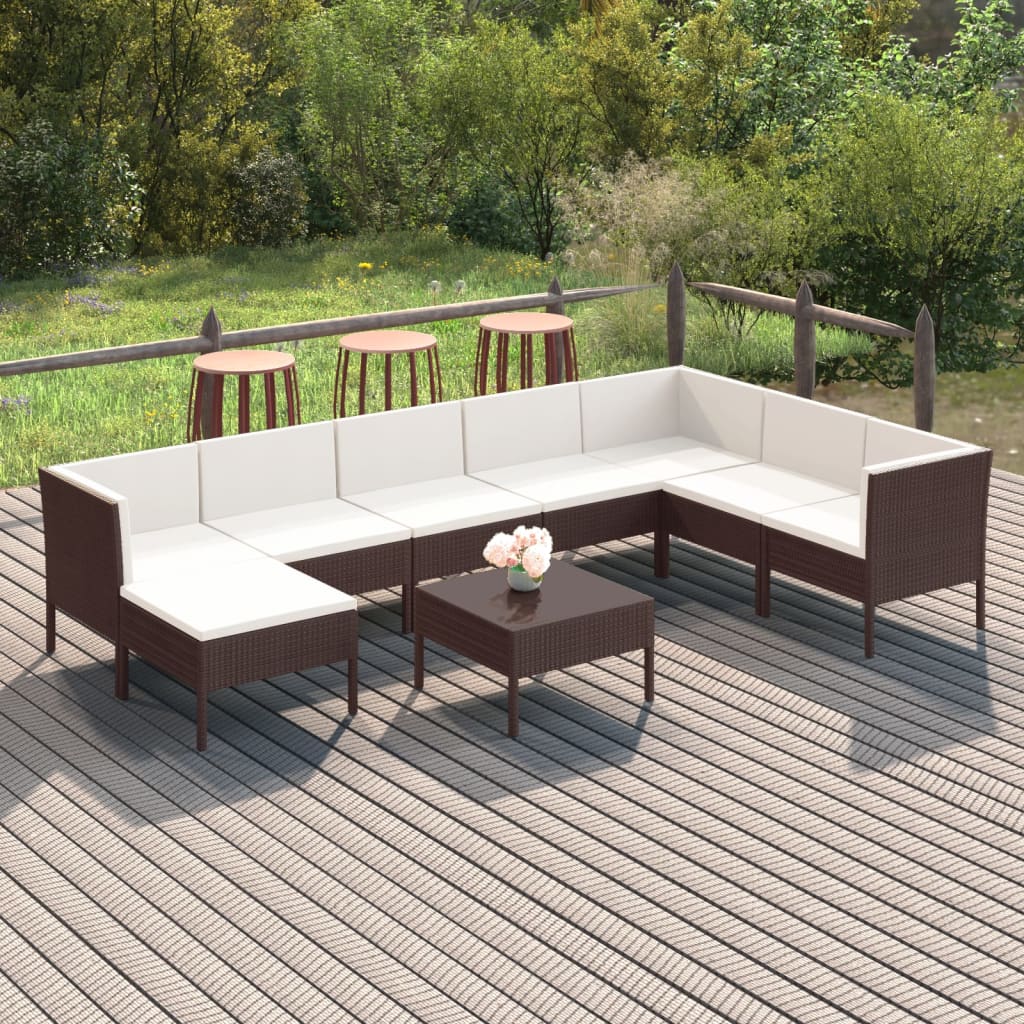 vidaXL 9-cz. zestaw wypoczynkowy do ogrodu, poduszki, rattan PE, brąz