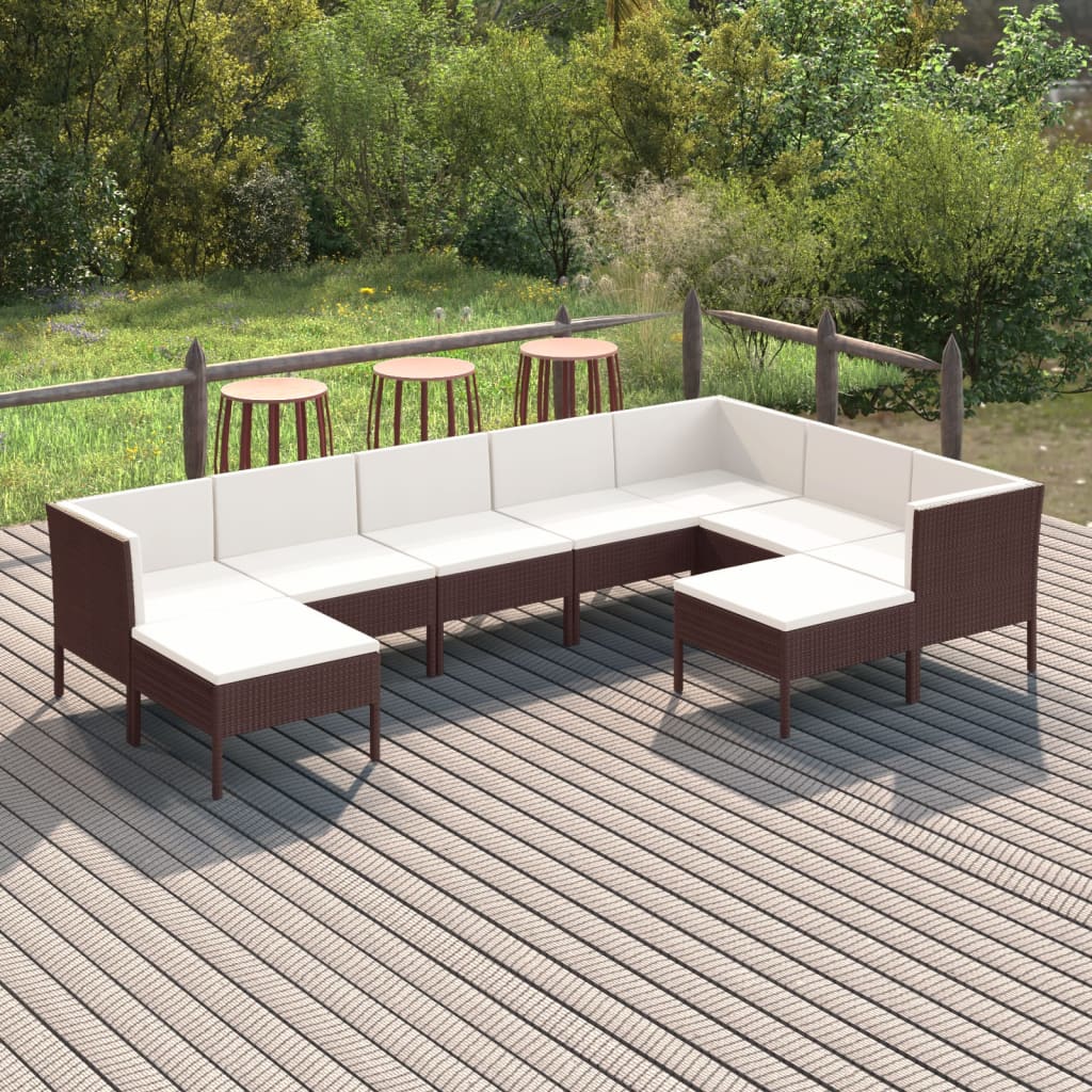 vidaXL 9-cz. zestaw wypoczynkowy do ogrodu, poduszki, rattan PE, brąz