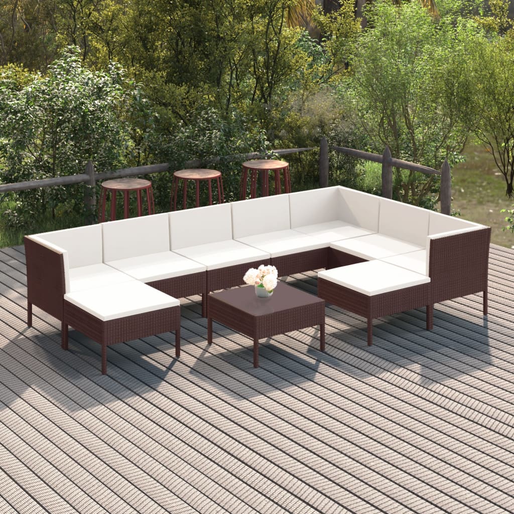 vidaXL 10-cz. zestaw wypoczynkowy do ogrodu, poduszki, rattan PE, brąz