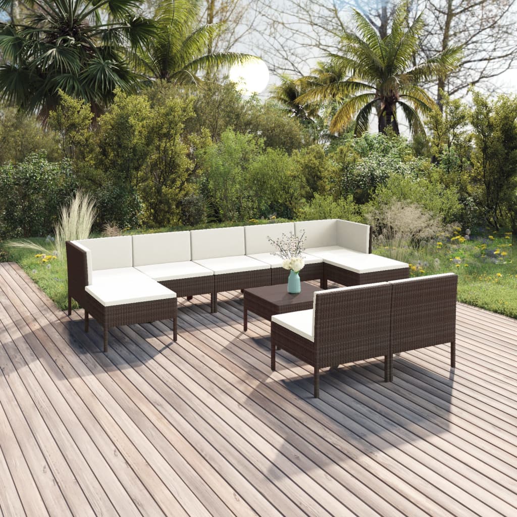 vidaXL 10-cz. zestaw wypoczynkowy do ogrodu, poduszki, rattan PE, brąz