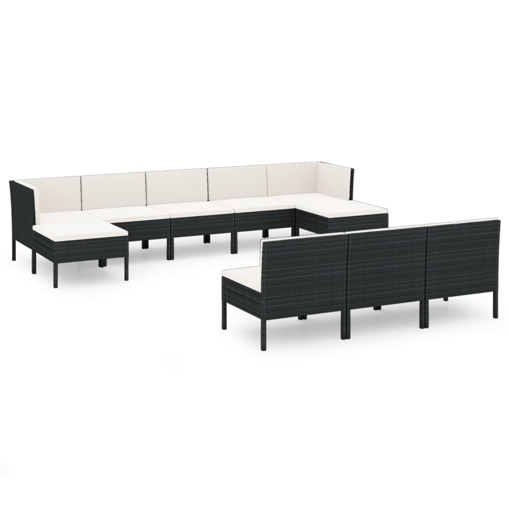 vidaXL 10-cz. zestaw mebli do ogrodu, poduszki, rattan PE, czarny