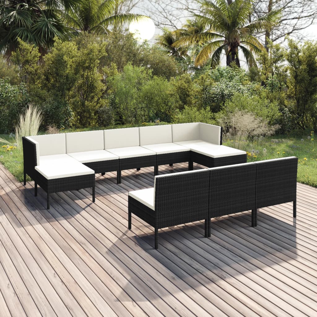 vidaXL 10-cz. zestaw mebli do ogrodu, poduszki, rattan PE, czarny