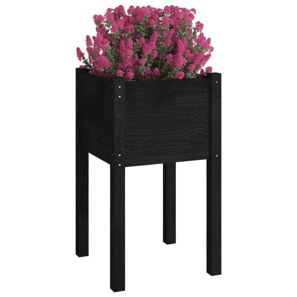 vidaXL Donica ogrodowa, czarna, 40x40x70 cm, lite drewno sosnowe