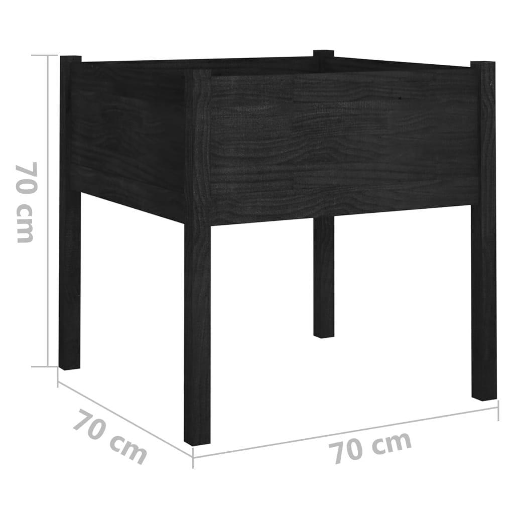 vidaXL Donice ogrodowe, 2 szt., czarne, 70x70x70 cm, drewno sosnowe
