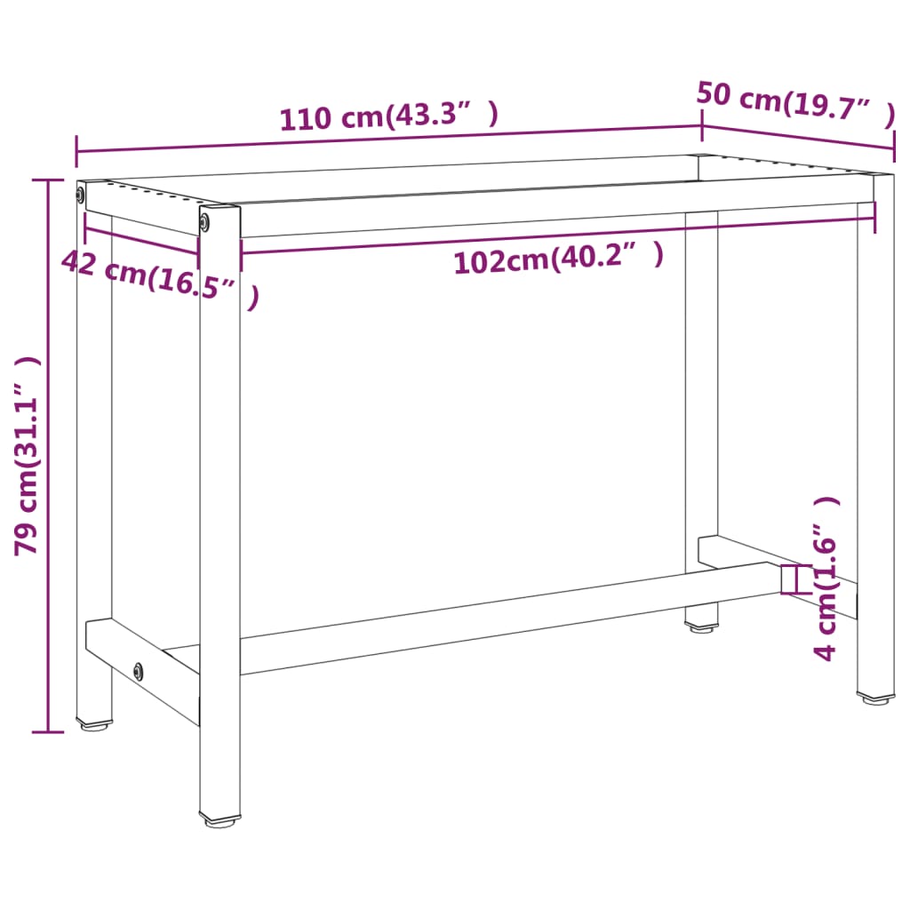 vidaXL Rama do stołu roboczego, czerwono-czarna, 110x50x79 cm, metal
