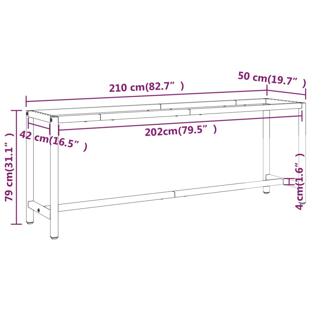vidaXL Rama do stołu roboczego, czerwono-czarna, 210x50x79 cm, metal