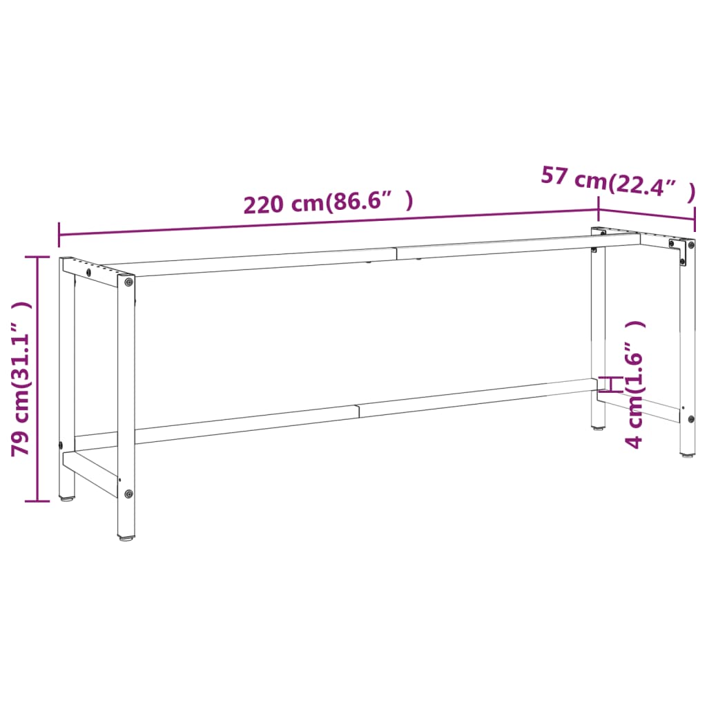 vidaXL Rama do stołu roboczego, czerwono-czarna, 220x57x79 cm, metal