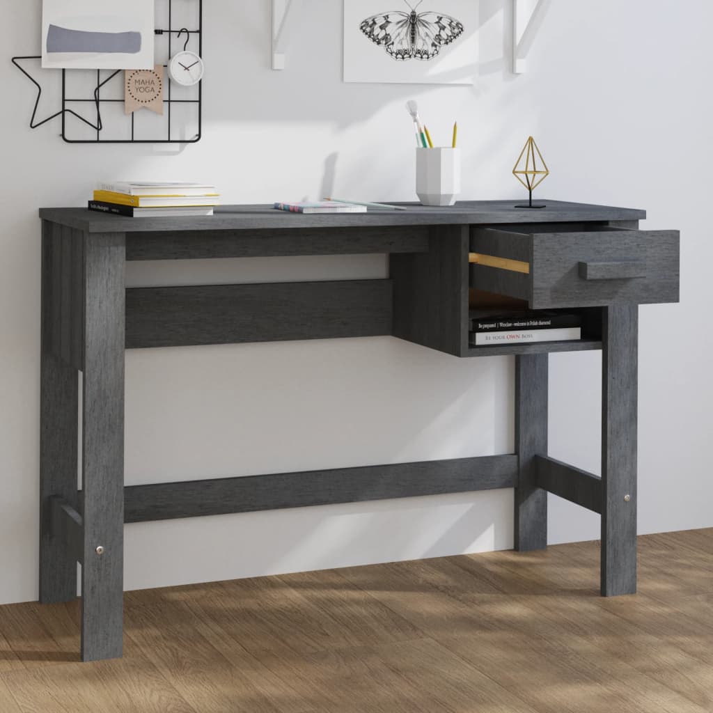 vidaXL Biurko HAMAR, ciemnoszare, 110x40x75 cm, lite drewno sosnowe