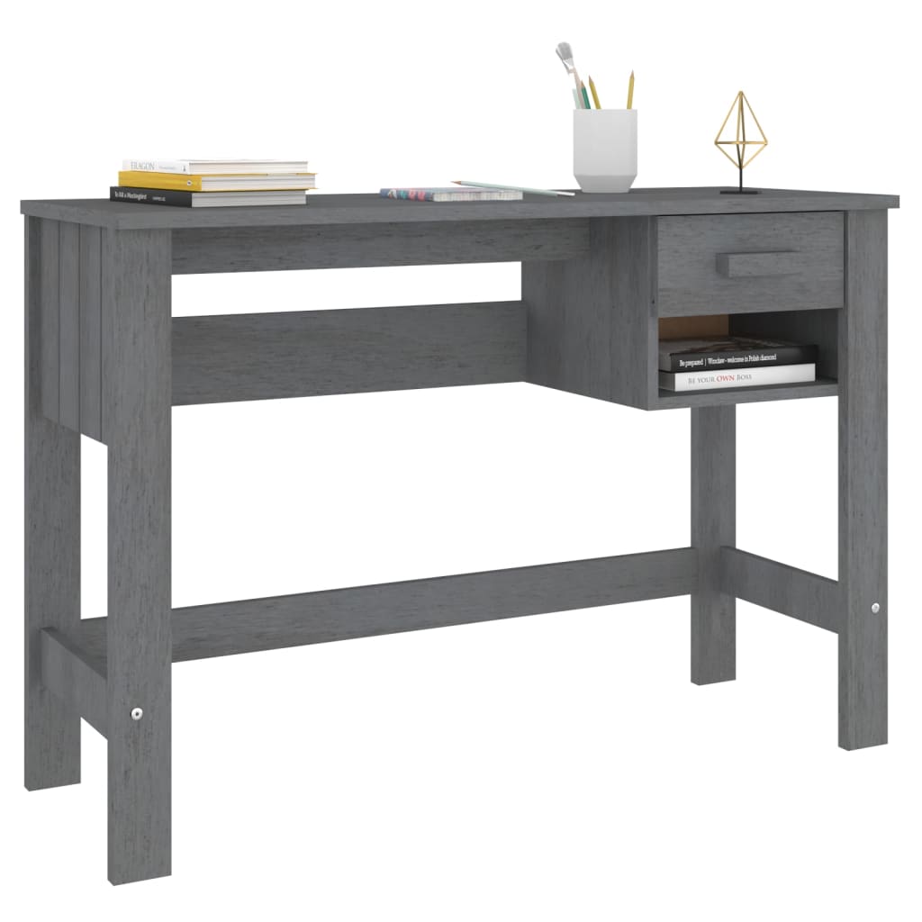 vidaXL Biurko HAMAR, ciemnoszare, 110x40x75 cm, lite drewno sosnowe
