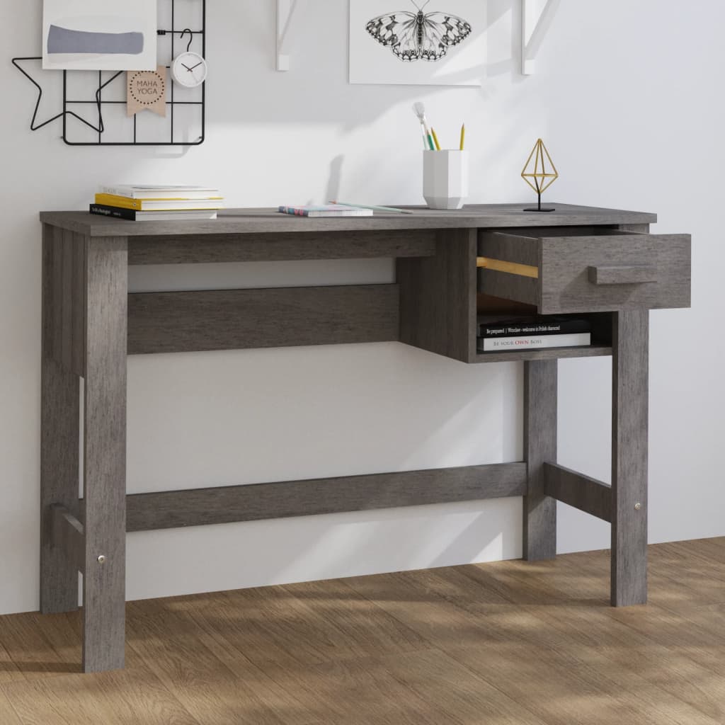 vidaXL Biurko HAMAR, jasnoszare, 110x40x75 cm, lite drewno sosnowe