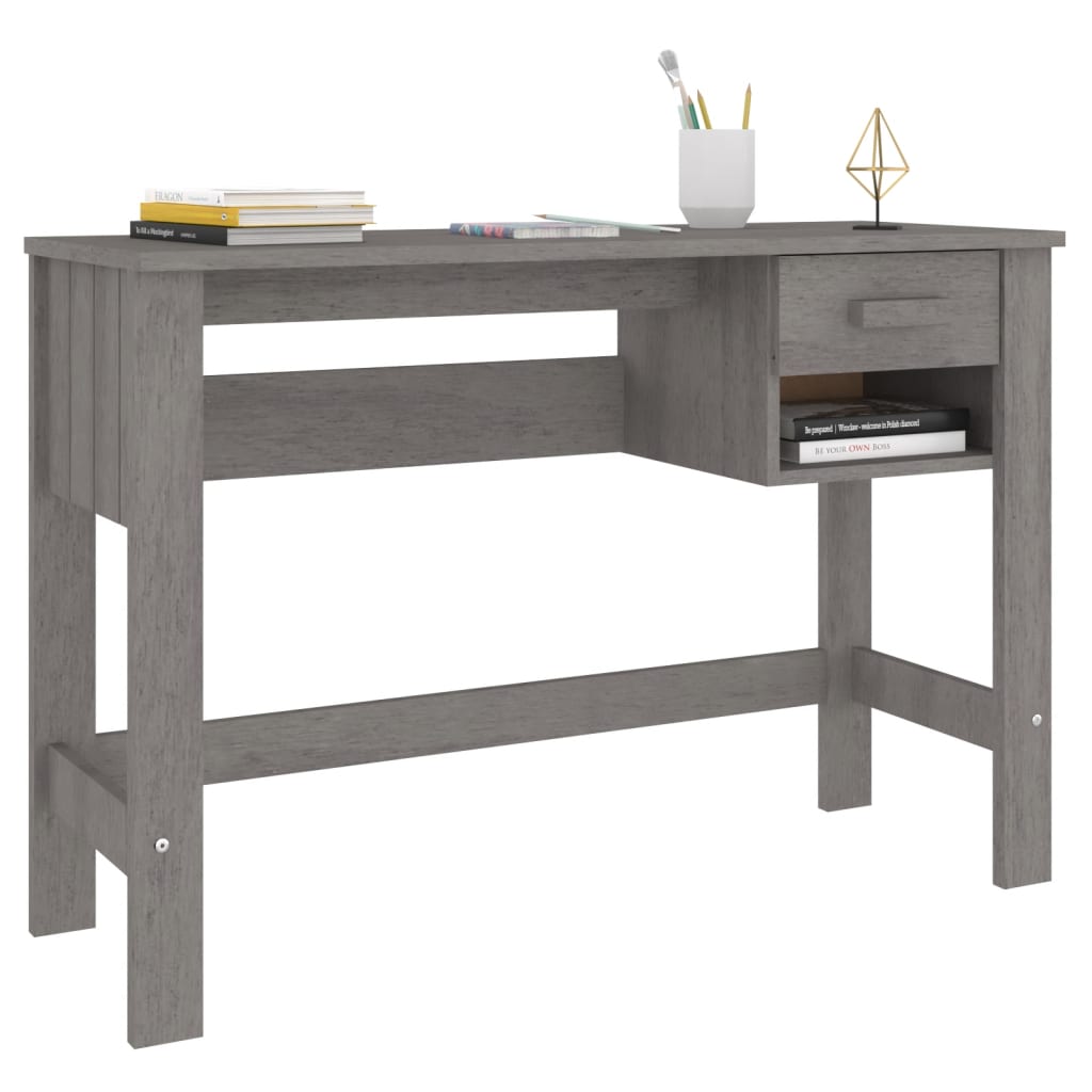vidaXL Biurko HAMAR, jasnoszare, 110x40x75 cm, lite drewno sosnowe