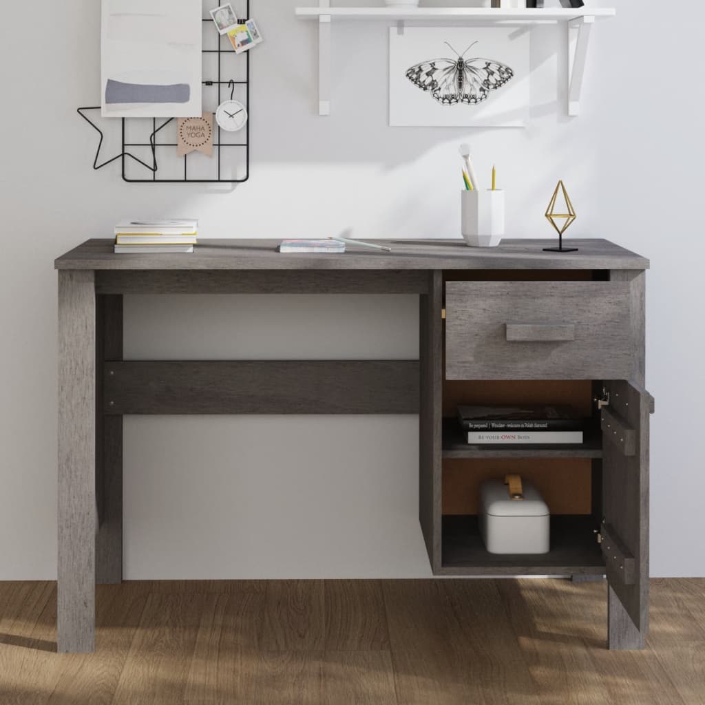 vidaXL Biurko HAMAR, jasnoszare, 113x50x75 cm, lite drewno sosnowe