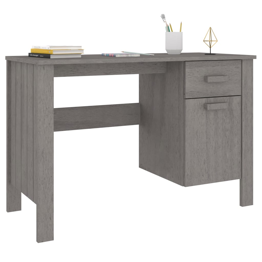 vidaXL Biurko HAMAR, jasnoszare, 113x50x75 cm, lite drewno sosnowe
