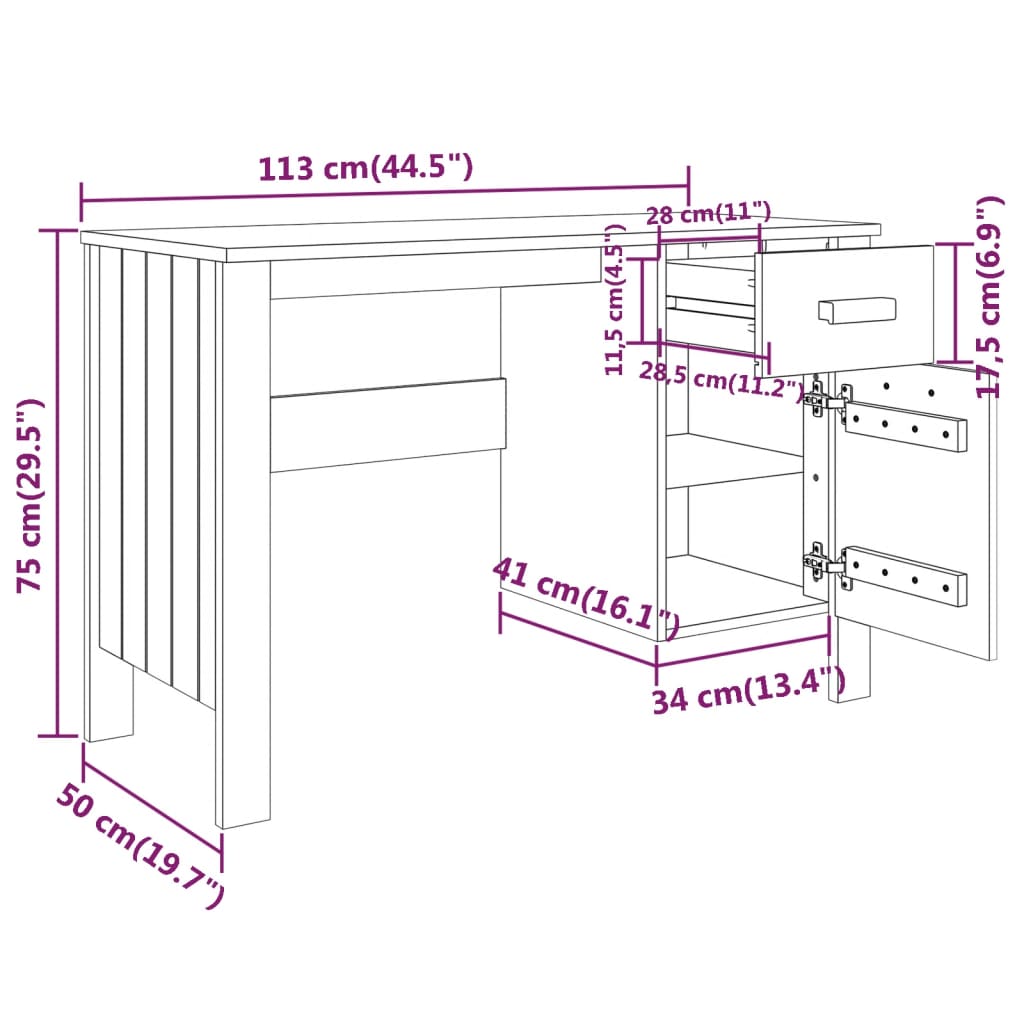 vidaXL Biurko HAMAR, jasnoszare, 113x50x75 cm, lite drewno sosnowe