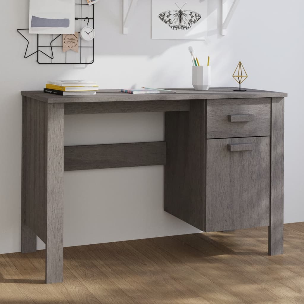 vidaXL Biurko HAMAR, jasnoszare, 113x50x75 cm, lite drewno sosnowe