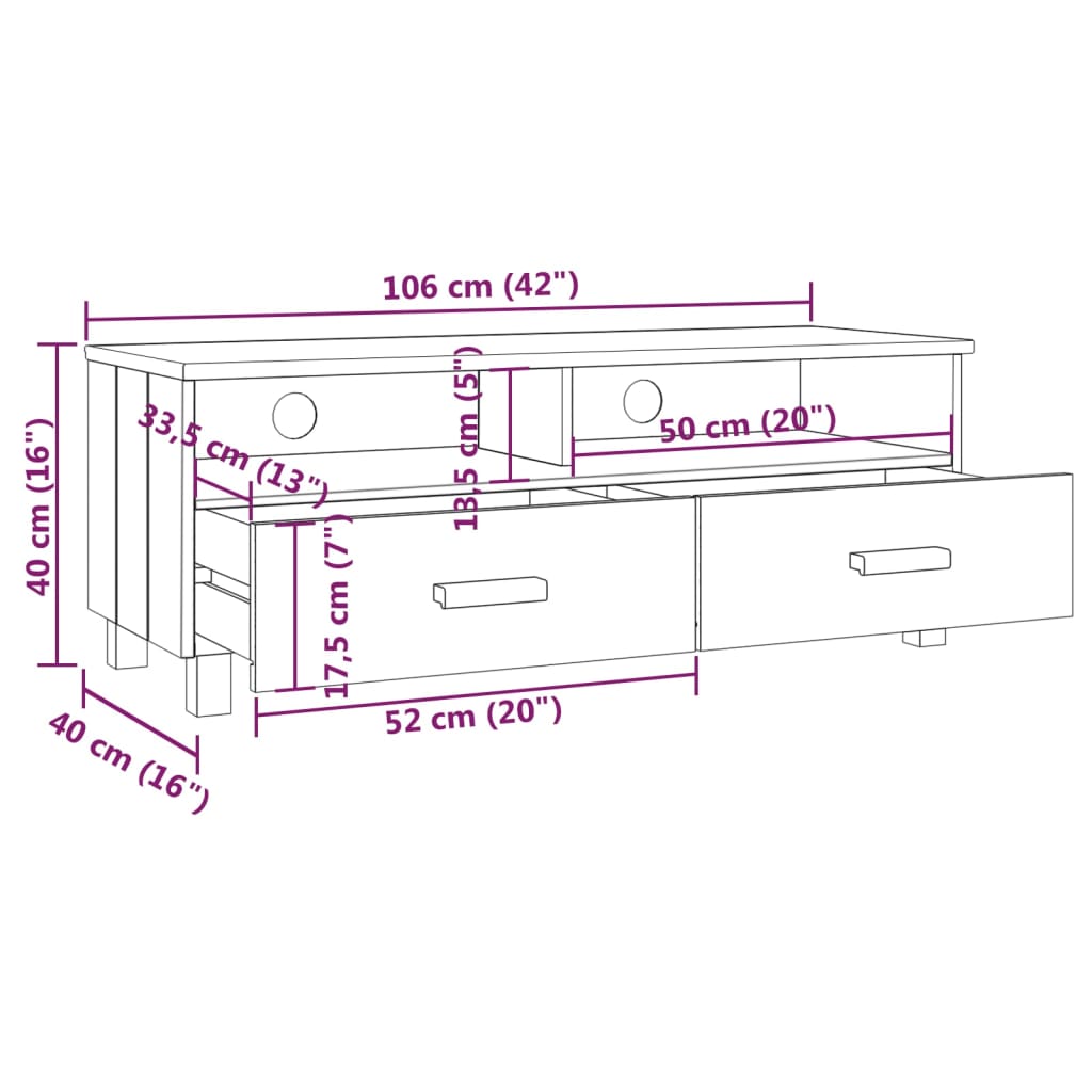 vidaXL Szafka pod TV HAMAR, biała, 106x40x40 cm, lite drewno sosnowe