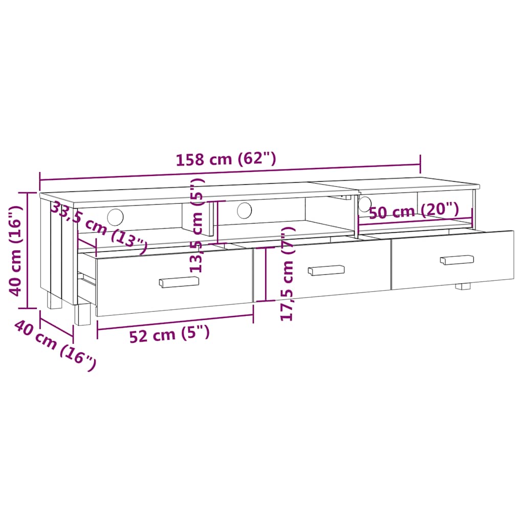 vidaXL Szafka pod TV HAMAR, ciemnoszara, 158x40x40 cm, drewno sosnowe