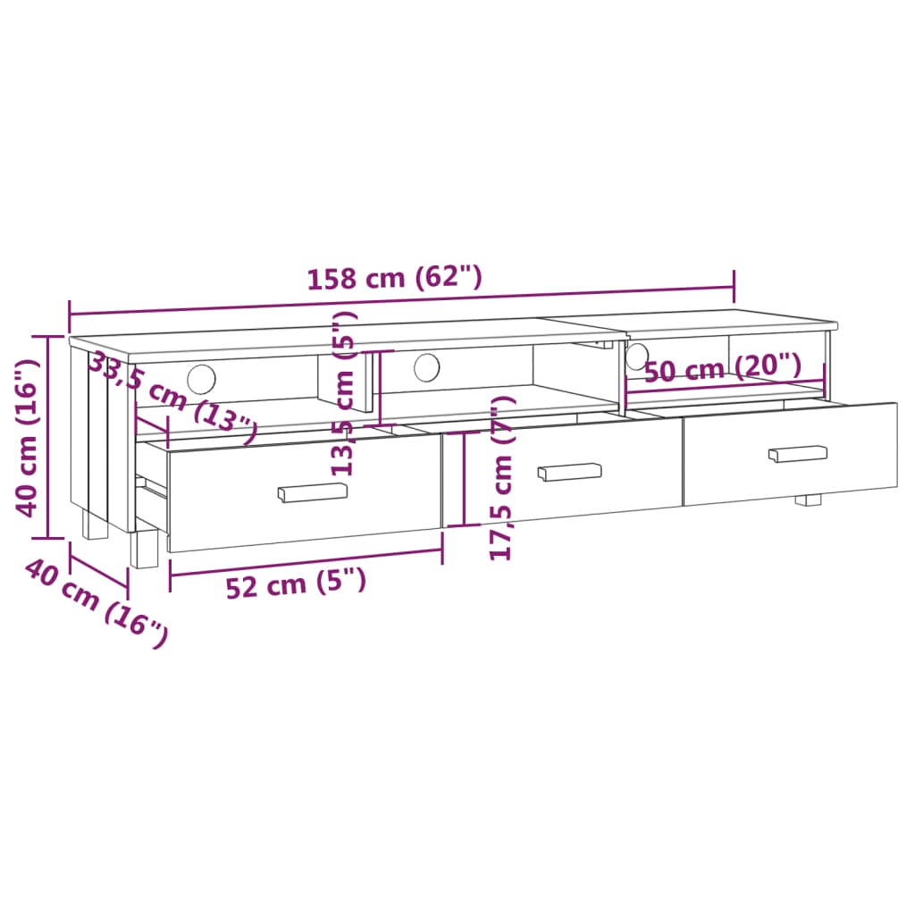 vidaXL Szafka pod TV HAMAR, jasnoszara, 158x40x40 cm, drewno sosnowe