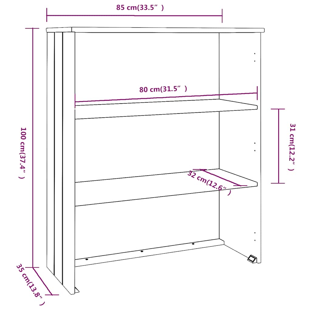 vidaXL Nadstawka HAMAR, jasnoszara, 85x35x100 cm, lite drewno sosnowe