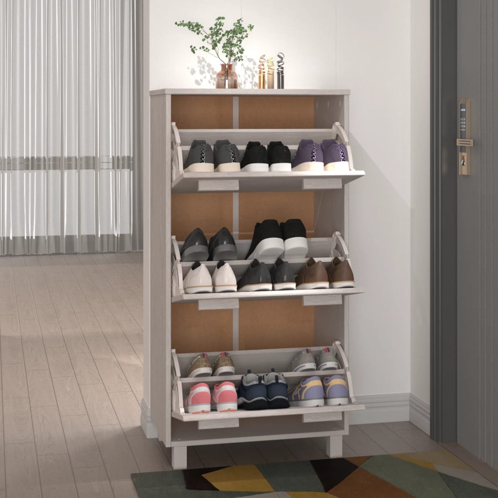 vidaXL Szafka na buty HAMAR, biała, 59,5x35x117 cm, lite sosna