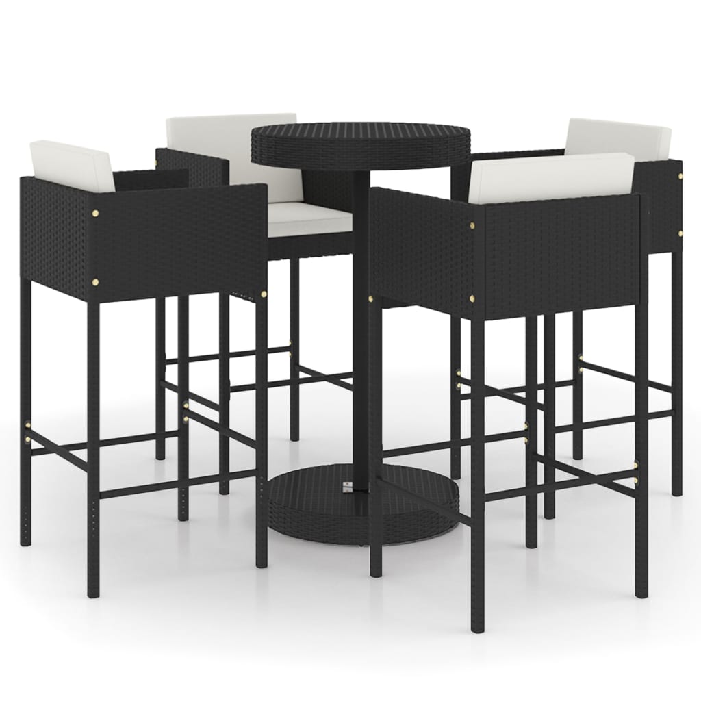 vidaXL 5-cz. zestaw mebli barowych z poduszkami, rattan PE, czarny