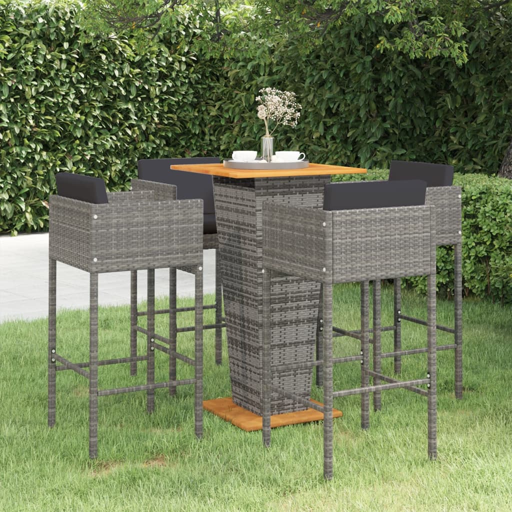 vidaXL 5-cz. zestaw mebli barowych z poduszkami, rattan PE, szary