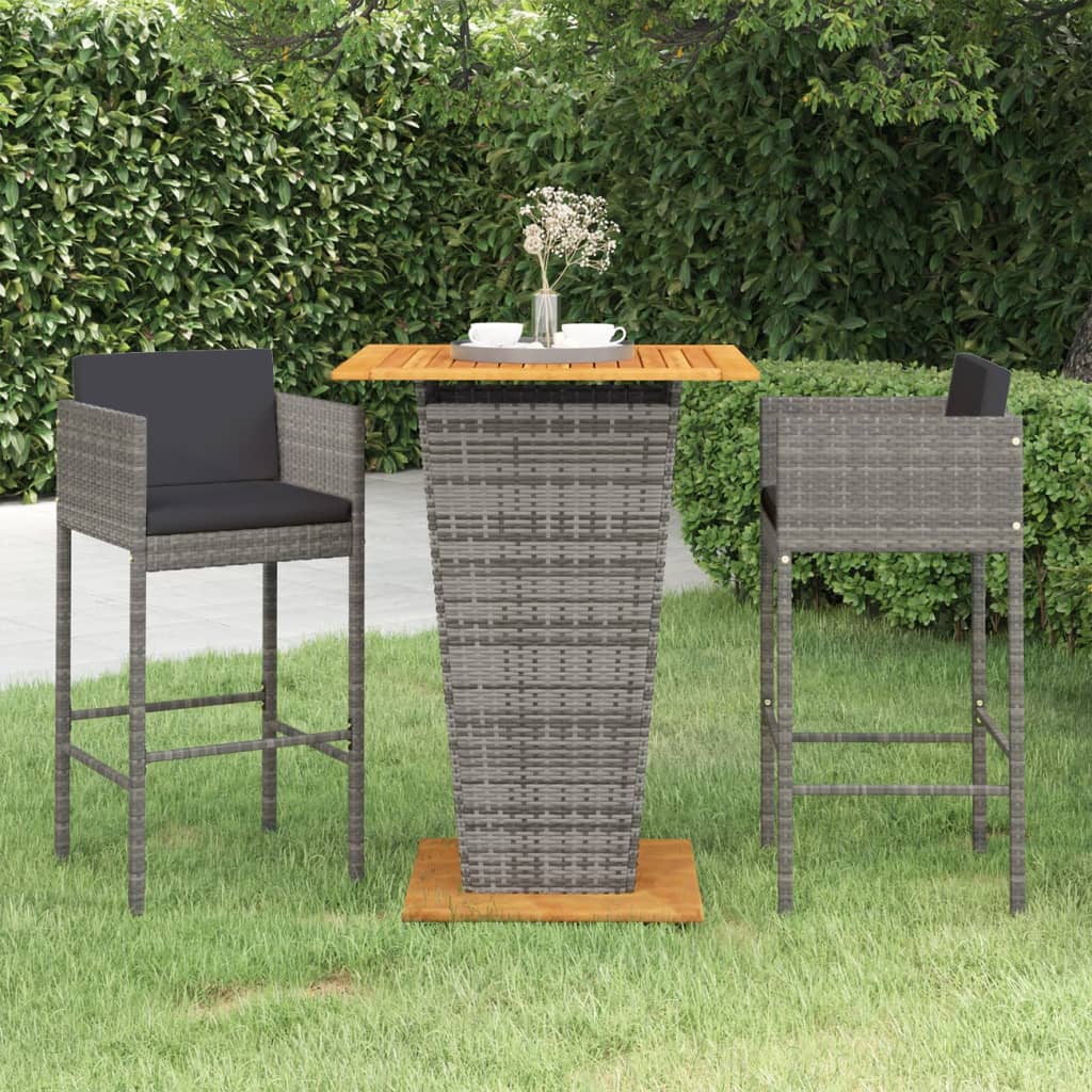 vidaXL 3-cz. zestaw mebli barowych z poduszkami, rattan PE, szary