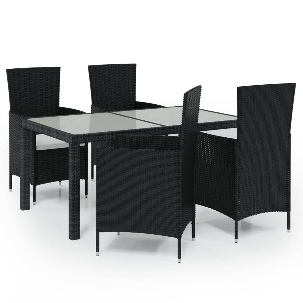 vidaXL 5-cz. zestaw mebli ogrodowych z poduszkami, rattan PE, czarny