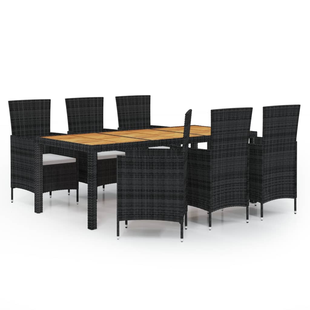 vidaXL 7-cz. zestaw mebli ogrodowych z poduszkami, rattan PE, czarny