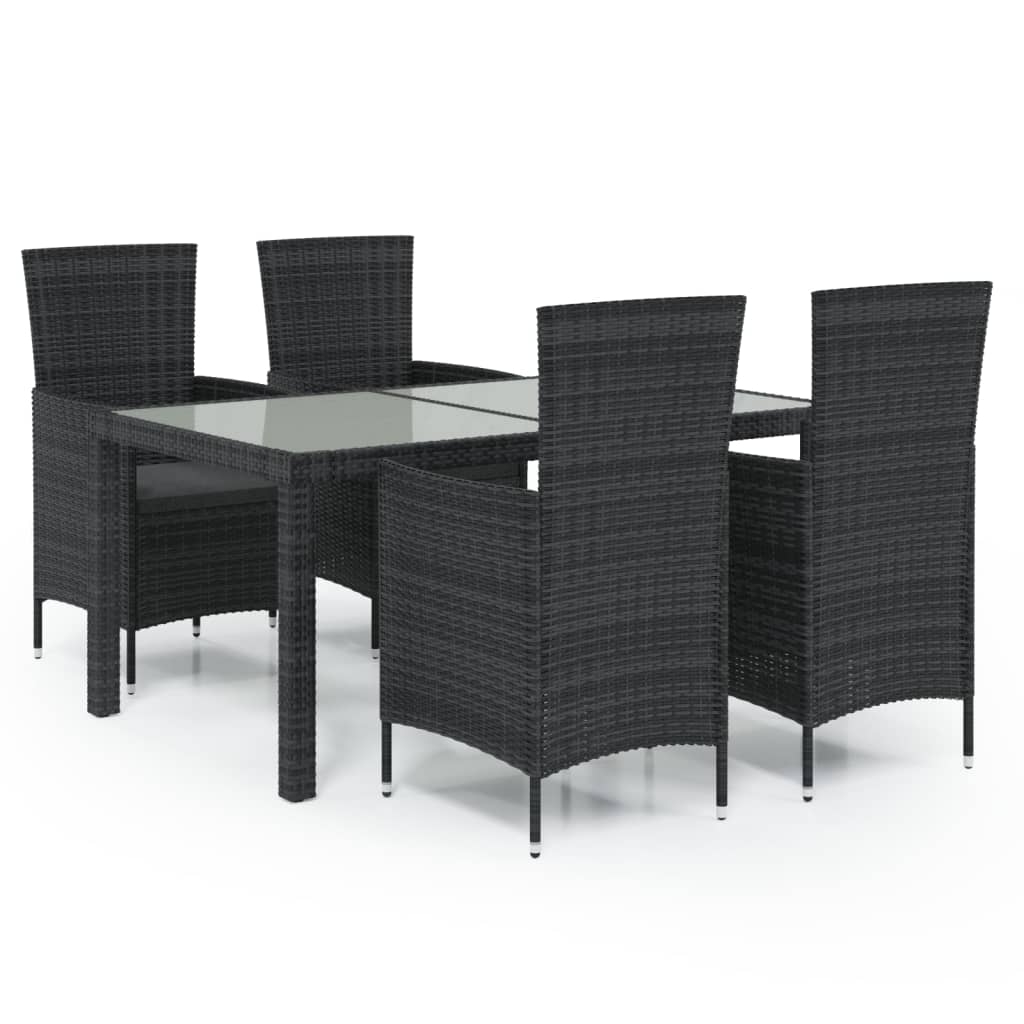 vidaXL 5-cz. zestaw mebli ogrodowych z poduszkami, rattan PE, czarny