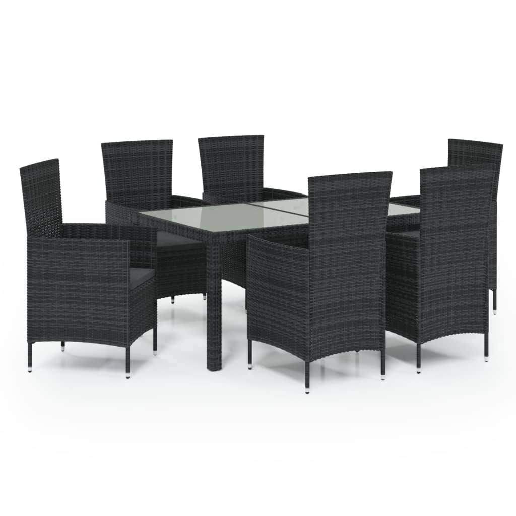 vidaXL 7-cz. zestaw mebli ogrodowych z poduszkami, rattan PE, czarny