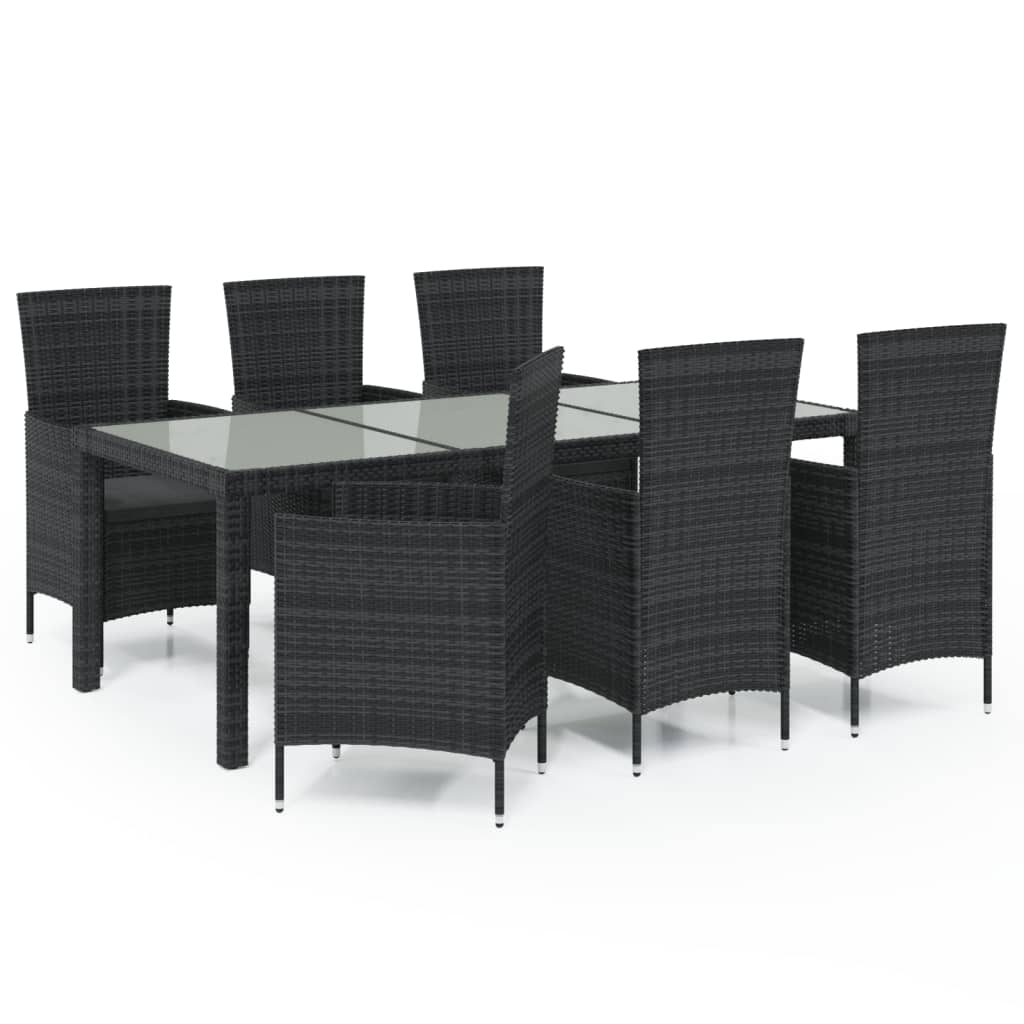 vidaXL 7-cz. zestaw mebli ogrodowych z poduszkami, rattan PE, czarny