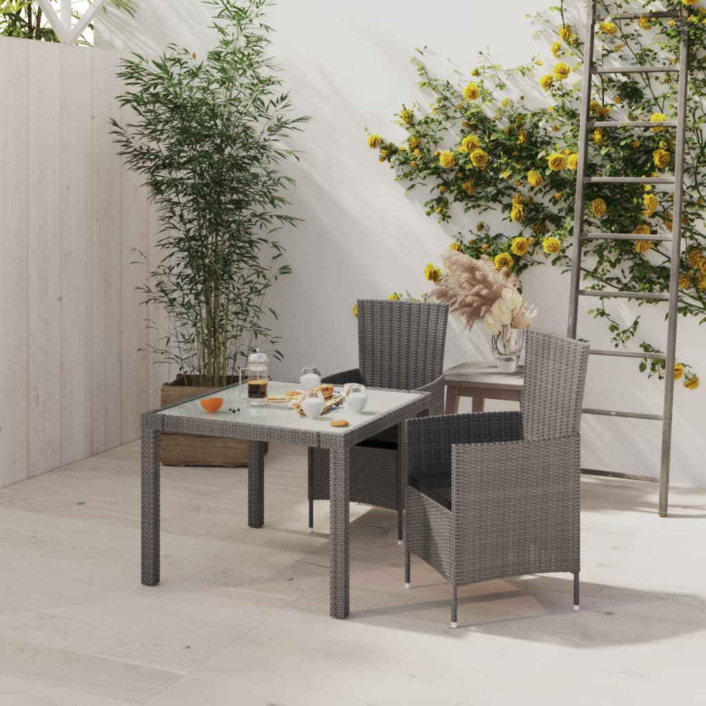 vidaXL 3-częściowy zestaw mebli ogrodowych + poduszki, rattan PE szary