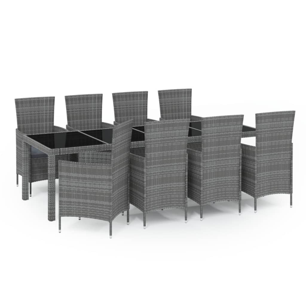 vidaXL 9-cz. zestaw mebli ogrodowych z poduszkami, rattan PE, szary