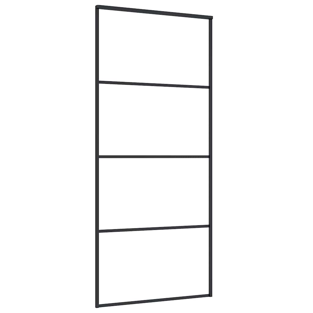 vidaXL Drzwi przesuwne, szkło ESG i aluminium, 90x205 cm, czarne