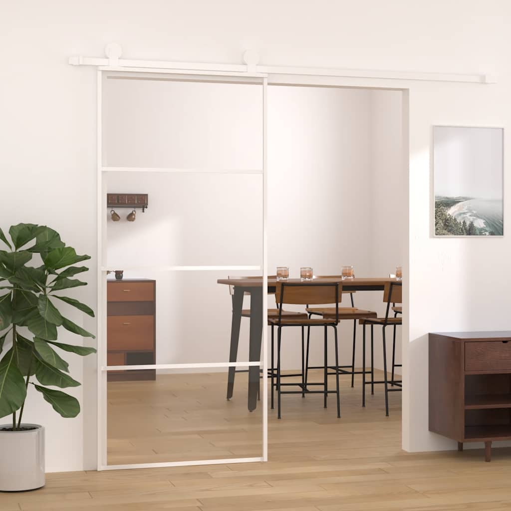vidaXL Drzwi przesuwne, szkło ESG i aluminium, 90x205 cm, białe