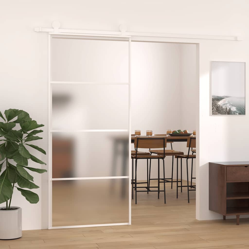 vidaXL Drzwi przesuwne, szkło ESG i aluminium, 90x205 cm, białe