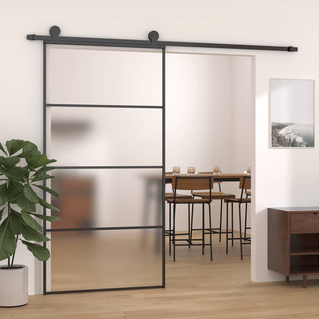 vidaXL Drzwi przesuwne, szkło ESG i aluminium, 102,5x205 cm, czarne