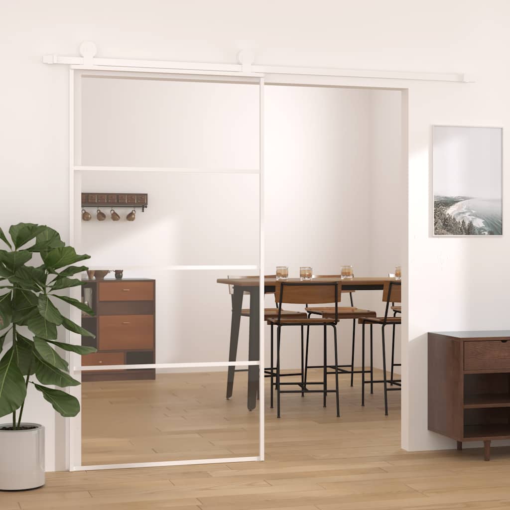 vidaXL Drzwi przesuwne, szkło ESG i aluminium, 102,5x205 cm, białe