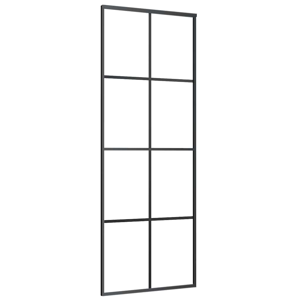 vidaXL Drzwi przesuwne, czarne, 76x205 cm, szkło ESG i aluminium