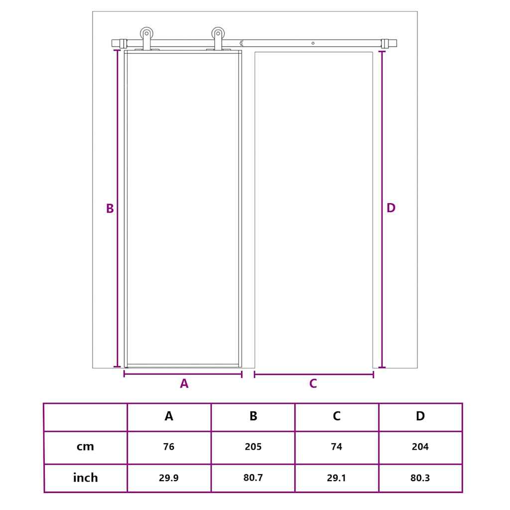 vidaXL Drzwi przesuwne, czarne, 76x205 cm, szkło ESG i aluminium