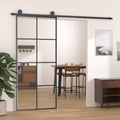 vidaXL Drzwi przesuwne, czarne, 90x205 cm, szkło ESG i aluminium