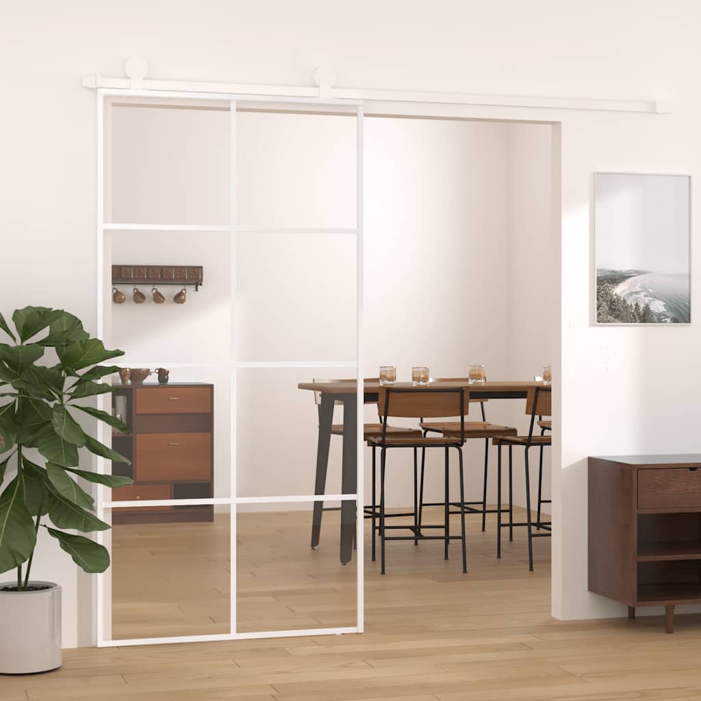 vidaXL Drzwi przesuwne, szkło ESG i aluminium, 102,5x205 cm, białe