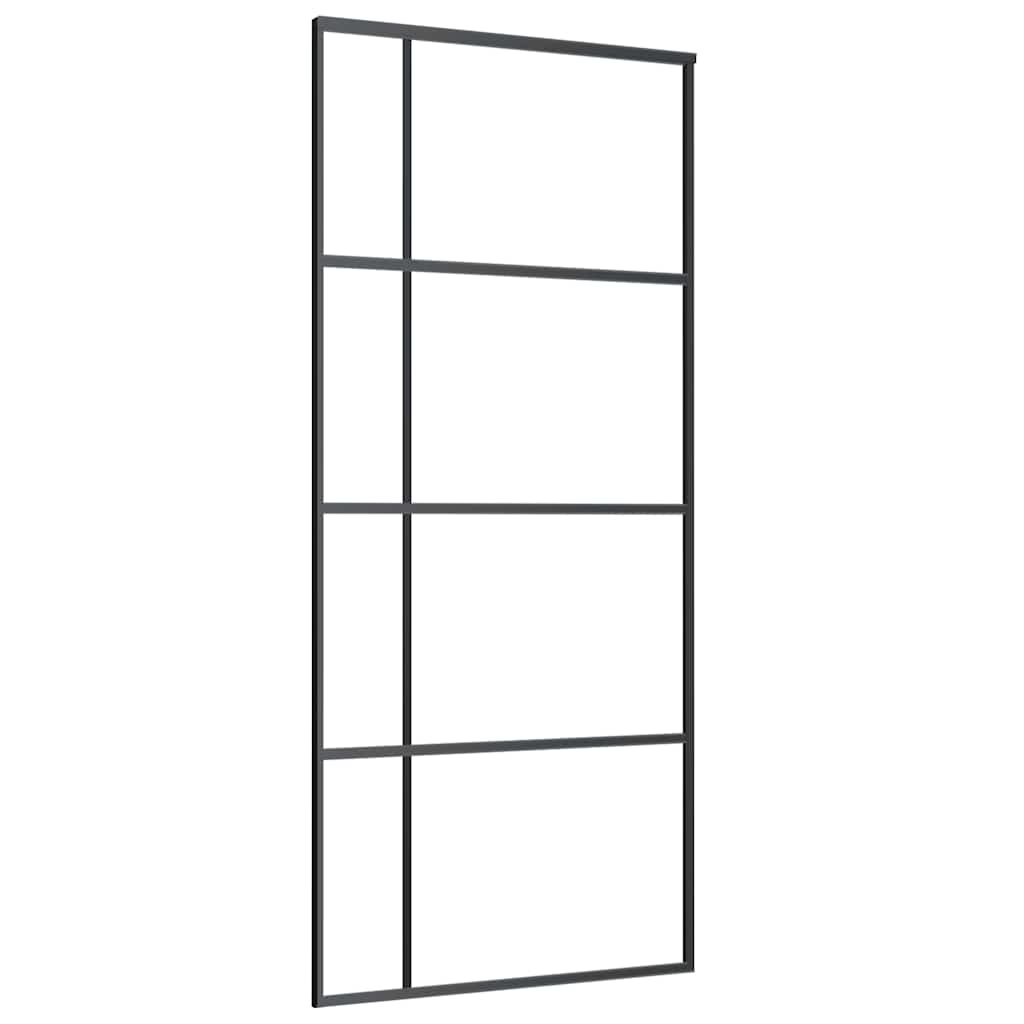vidaXL Drzwi przesuwne, szkło ESG i aluminium, 90x205 cm, czarne