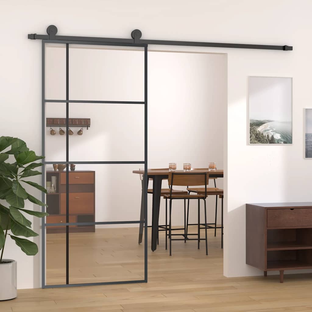 vidaXL Drzwi przesuwne, szkło ESG i aluminium, 90x205 cm, czarne