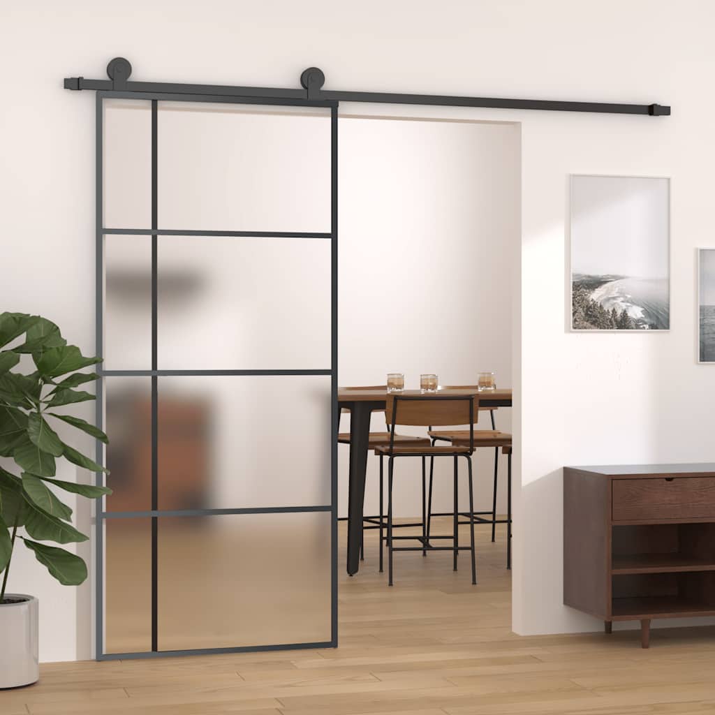 vidaXL Drzwi przesuwne, szkło ESG i aluminium, 90x205 cm, czarne