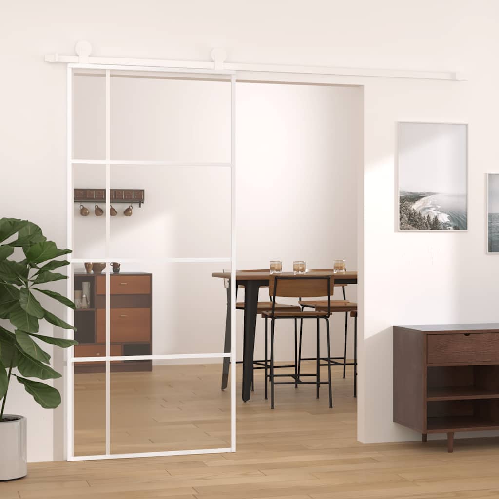 vidaXL Drzwi przesuwne, szkło ESG i aluminium, 90x205 cm, białe