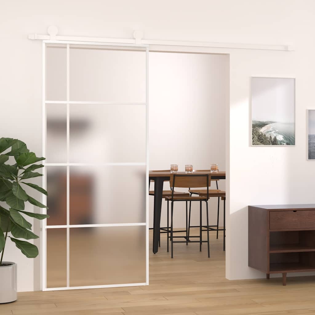 vidaXL Drzwi przesuwne, szkło ESG i aluminium, 90x205 cm, białe