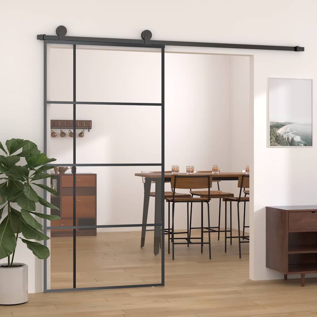 vidaXL Drzwi przesuwne, szkło ESG i aluminium, 102,5x205 cm, czarne
